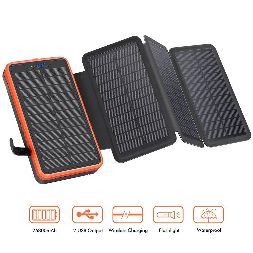 Bancă de Putere Solară Pliabilă 26800mAh cu 4 Panouri Solare - Venduqo