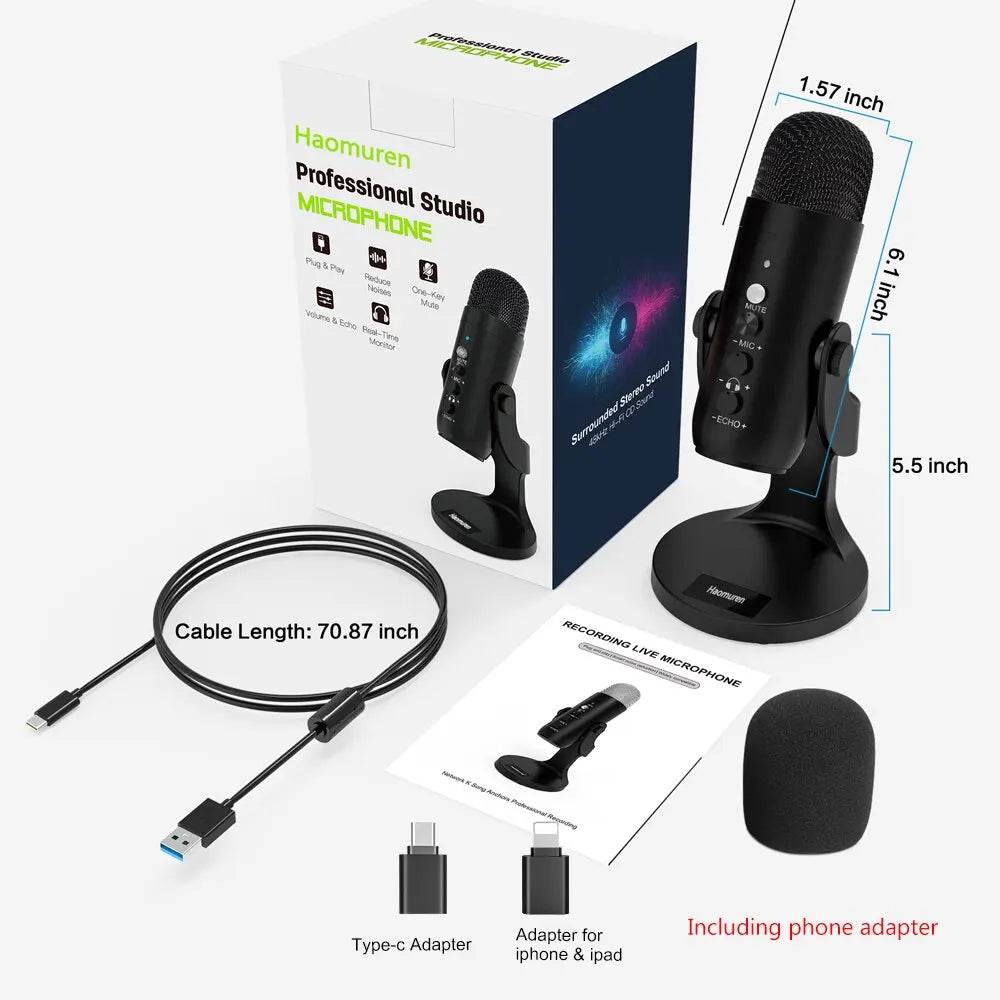 Microfon USB Haomuren pentru PC si Mac – Gaming si Podcast - Venduqo