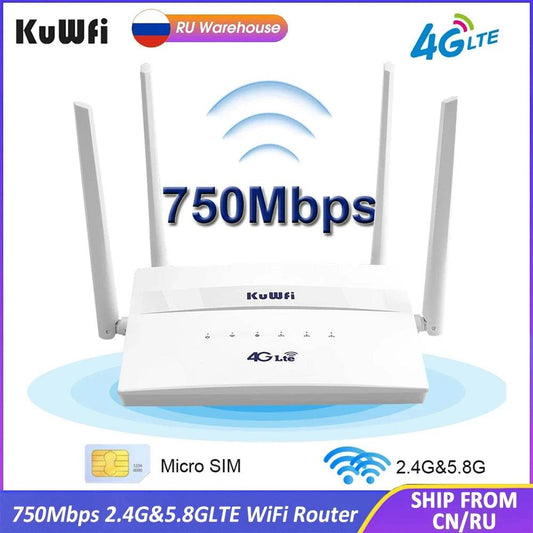 KuWFi 4G LTE Dual Band WiFi Router - 750Mbps Speed