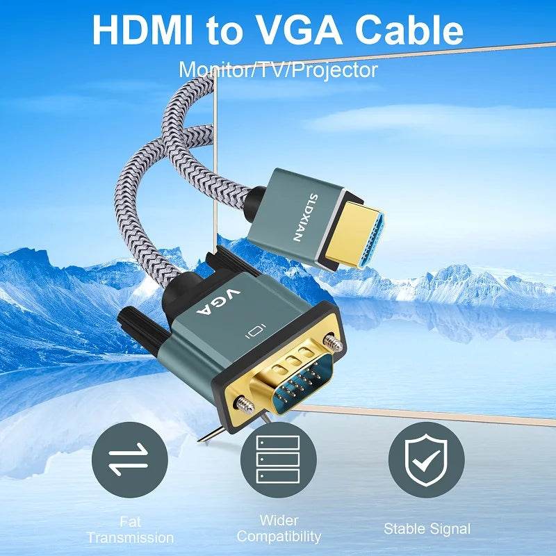 Cablul HDMI la VGA Lungfish, placat cu aur, împletit - Venduqo