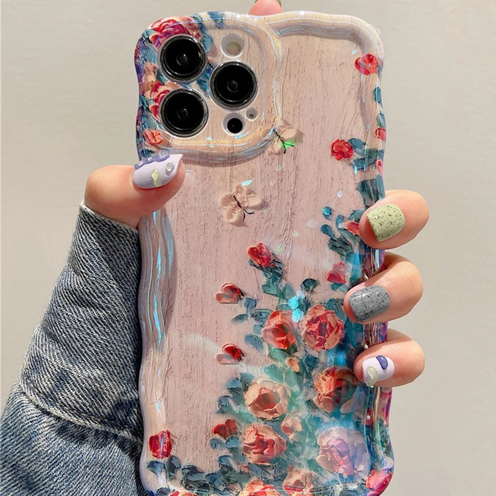 Husa Telefon Retro cu Ulei pentru iPhone 11-16 - Design Floral