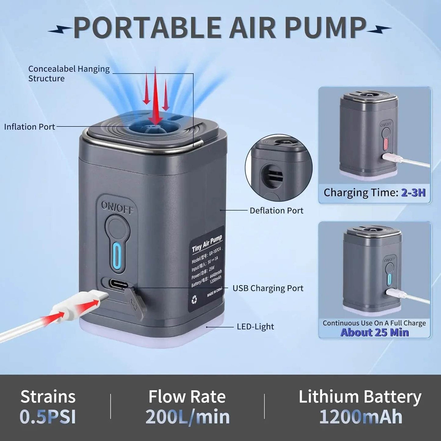 Mini Pompă Electrică de Aer Portabilă fără Fir cu LED - Venduqo