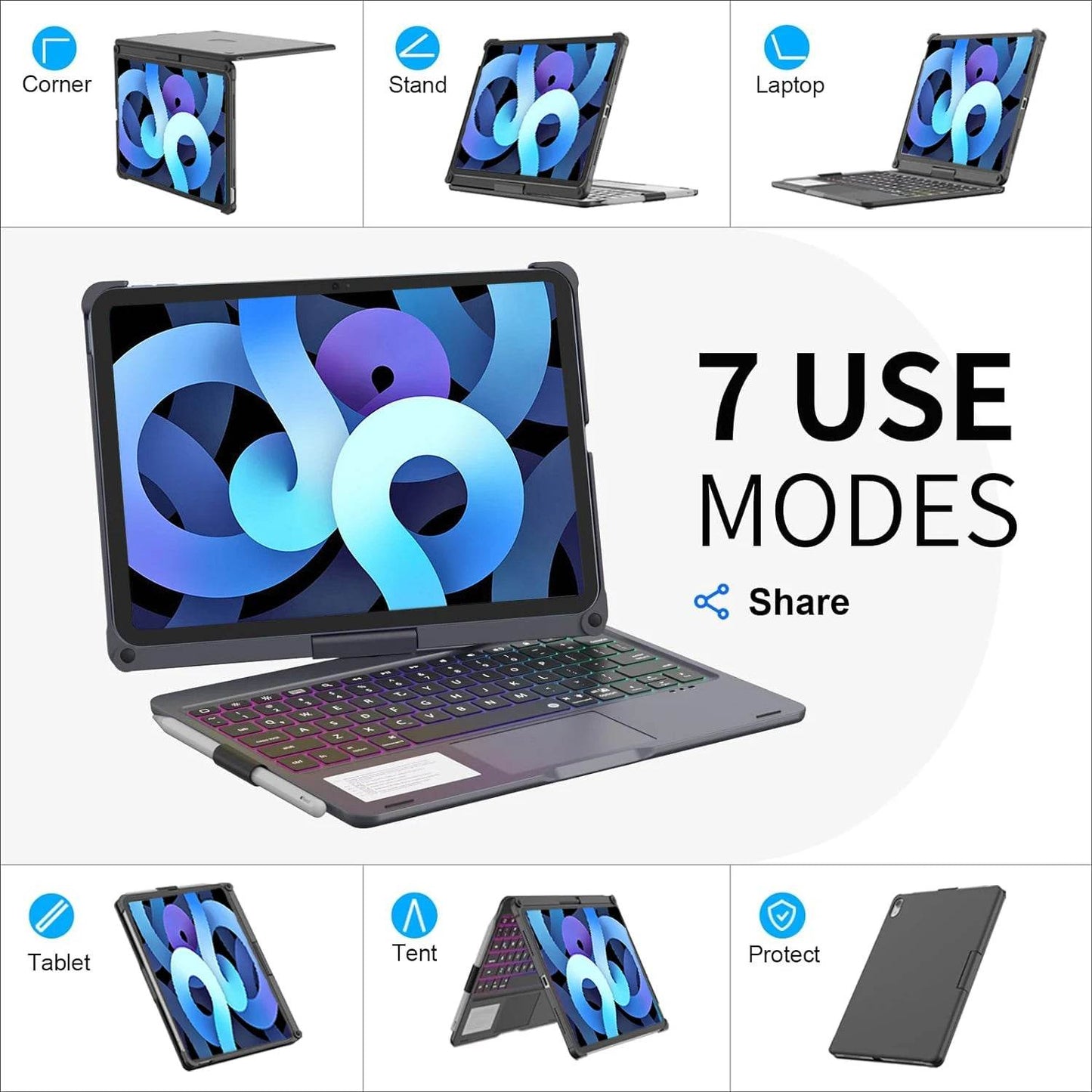Carcasa cu Tastatură Rotativă pentru iPad 10.2 - 11 - Mini - Venduqo