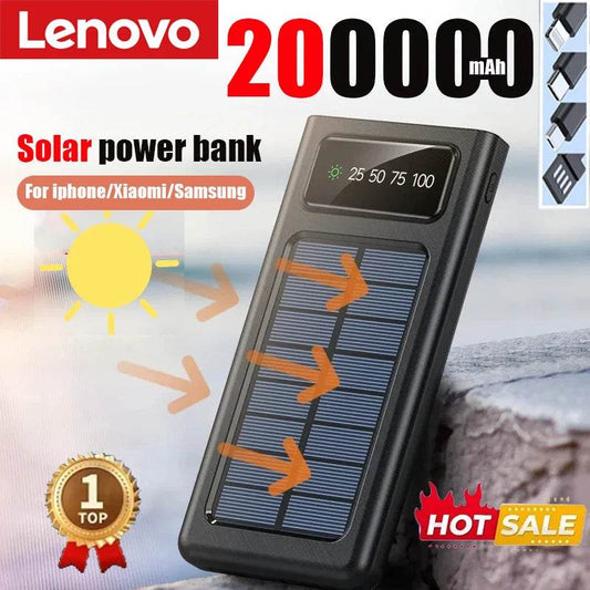 Lenovo 200000mAh Solar Power Bank with Integrated Cable
