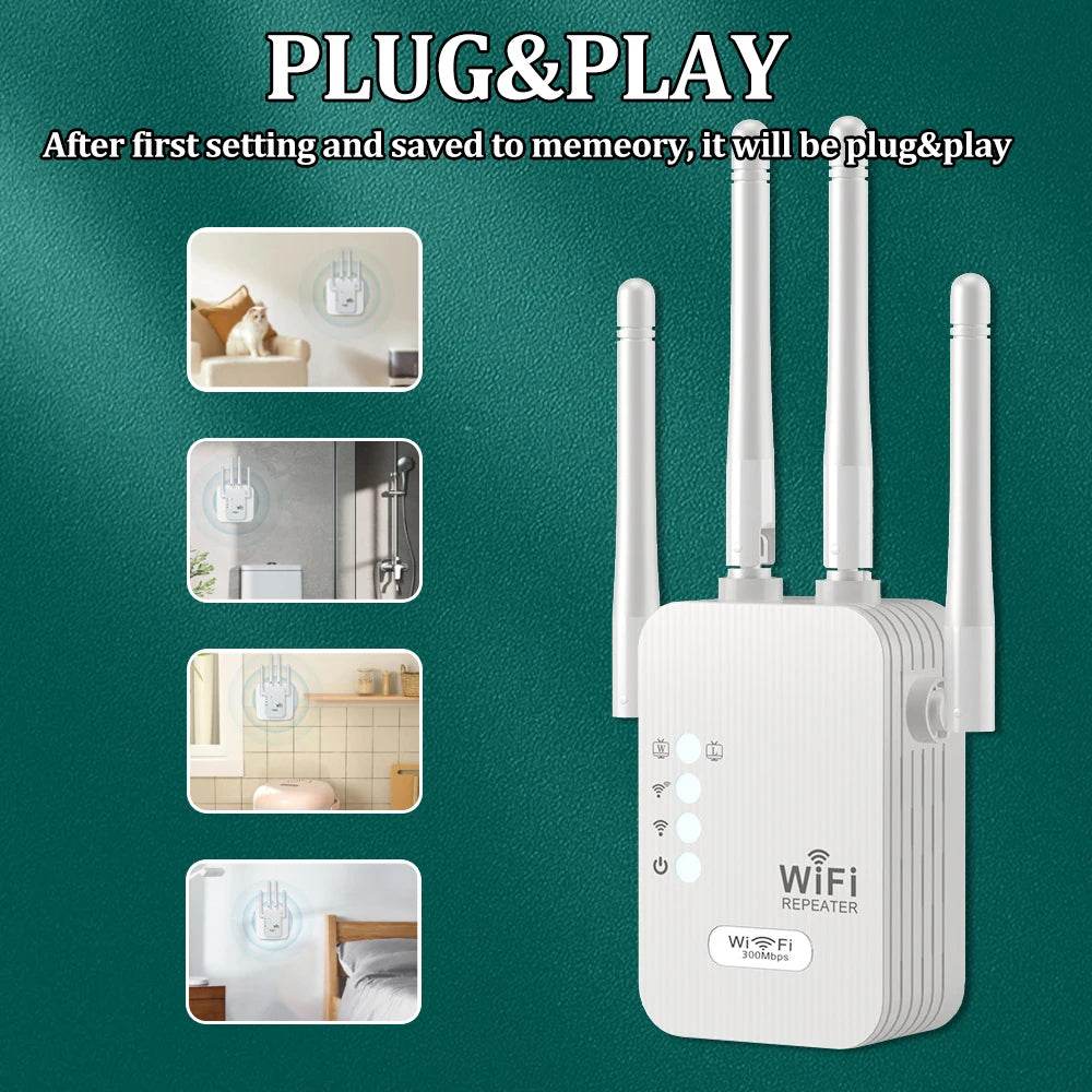 Repetitor WiFi OPTFOCUS 2.4G 300Mbps cu 2 LAN - Venduqo