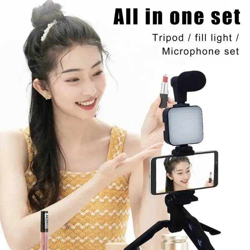 Kit de Vlogging pentru Smartphone BSLIUFANG - Trepied, Microfon & Lumină LED - Venduqo