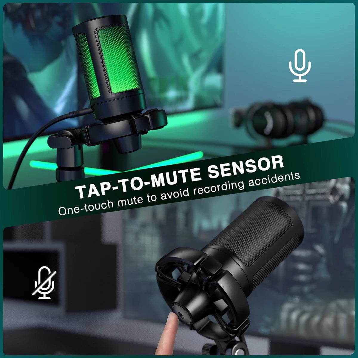 Microfon de Gaming RGB USB AmpliGame - Mute cu Atins Ușor, Tripod Inclus - Venduqo
