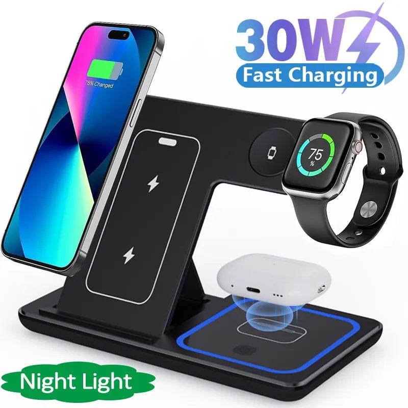 30W 3-in-1 Rapid Wireless Charger for iPhone, Apple Watch & AirPods