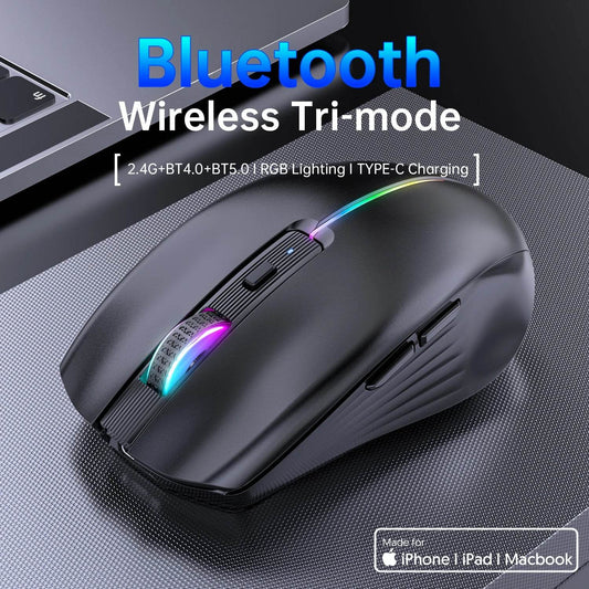 Wireless Dual-Mode Rechargeable Mouse with Mute & RGB