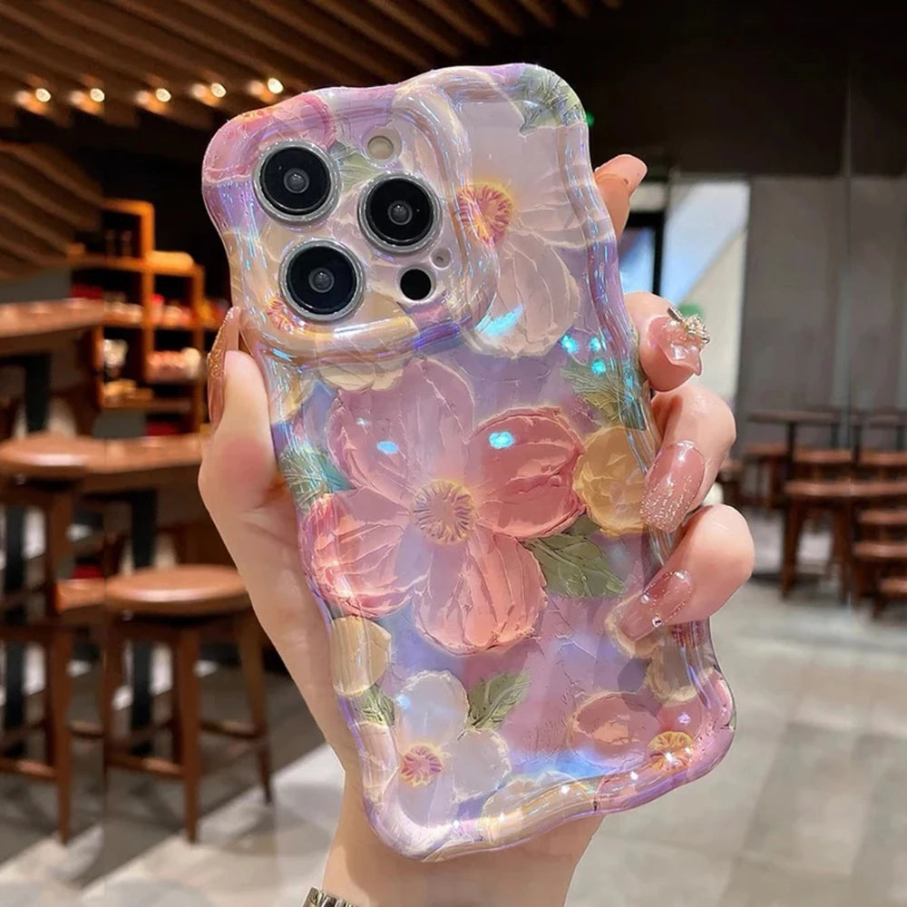 Husa Telefon Retro cu Ulei pentru iPhone 11-16 - Design Floral