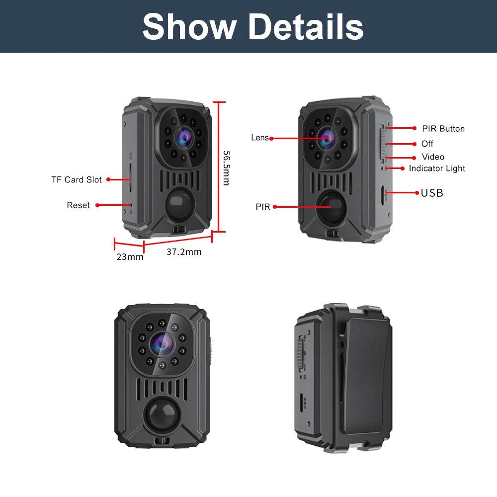 MD31 Mini Cameră Video PIR HD 1080P cu Clip pentru Îmbrăcăminte - Venduqo