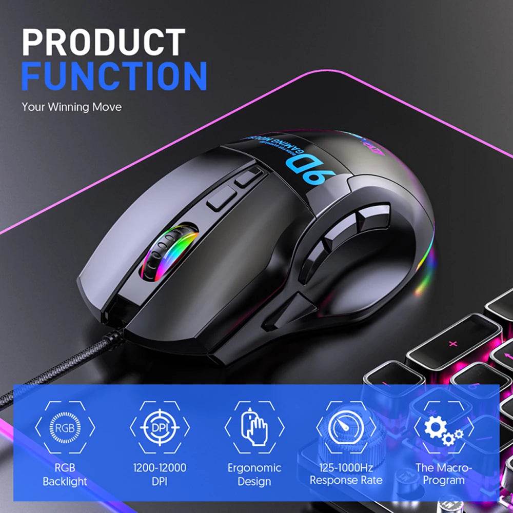 Mouse de Gaming Wired 12000 DPI cu 7 Butoane LED - Venduqo
