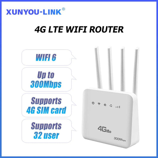 4G LTE WiFi Router with SIM Slot - 300Mbps WiFi 6