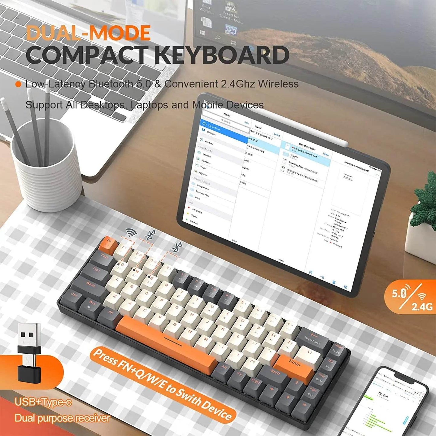 Tastatură Mecanică Wireless 60% Bluetooth Dual Mode 68-Cheie - Venduqo