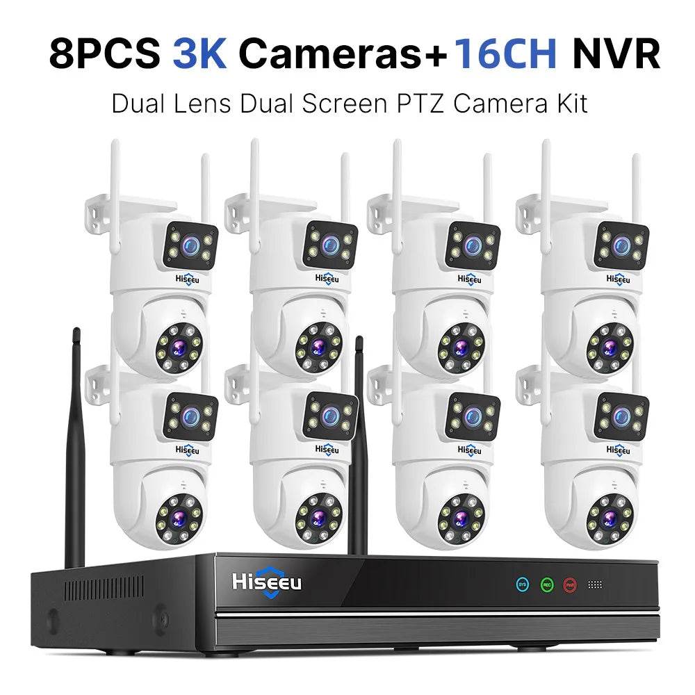 Sistem de Supraveghere Hiseeu H.265 16CH NVR 3K 6MP cu Cameră PTZ Dual Lens - Venduqo
