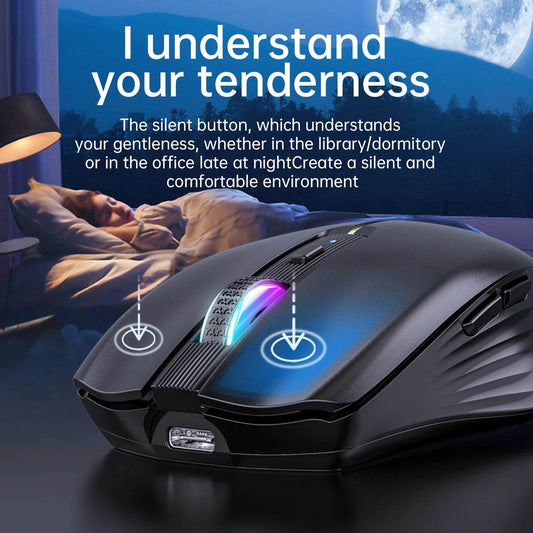 Mouse Wireless Dual-mode Reîncărcabil cu Buton Mute RGB 1600 DPI - Venduqo
