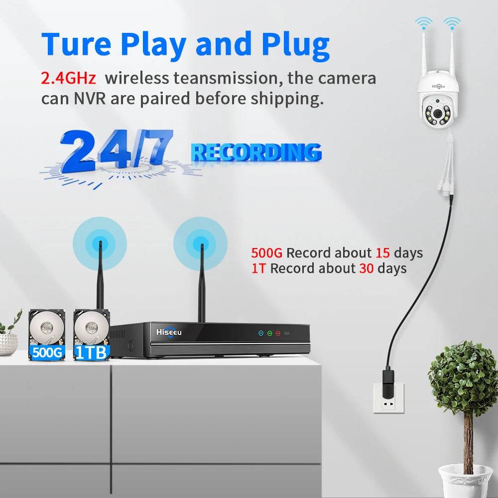 Sistem de Supraveghere Hiseeu H.265 16CH NVR 3K 6MP cu Cameră PTZ Dual Lens - Venduqo