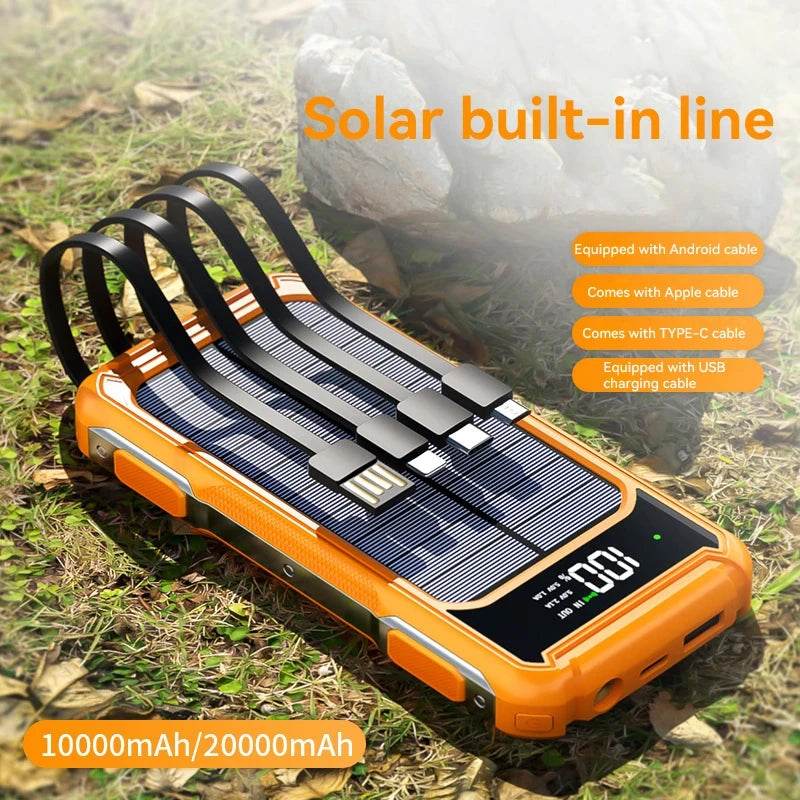 Bancă de putere solară 500000mAh 4 în 1 cu cablu încorporat - Venduqo