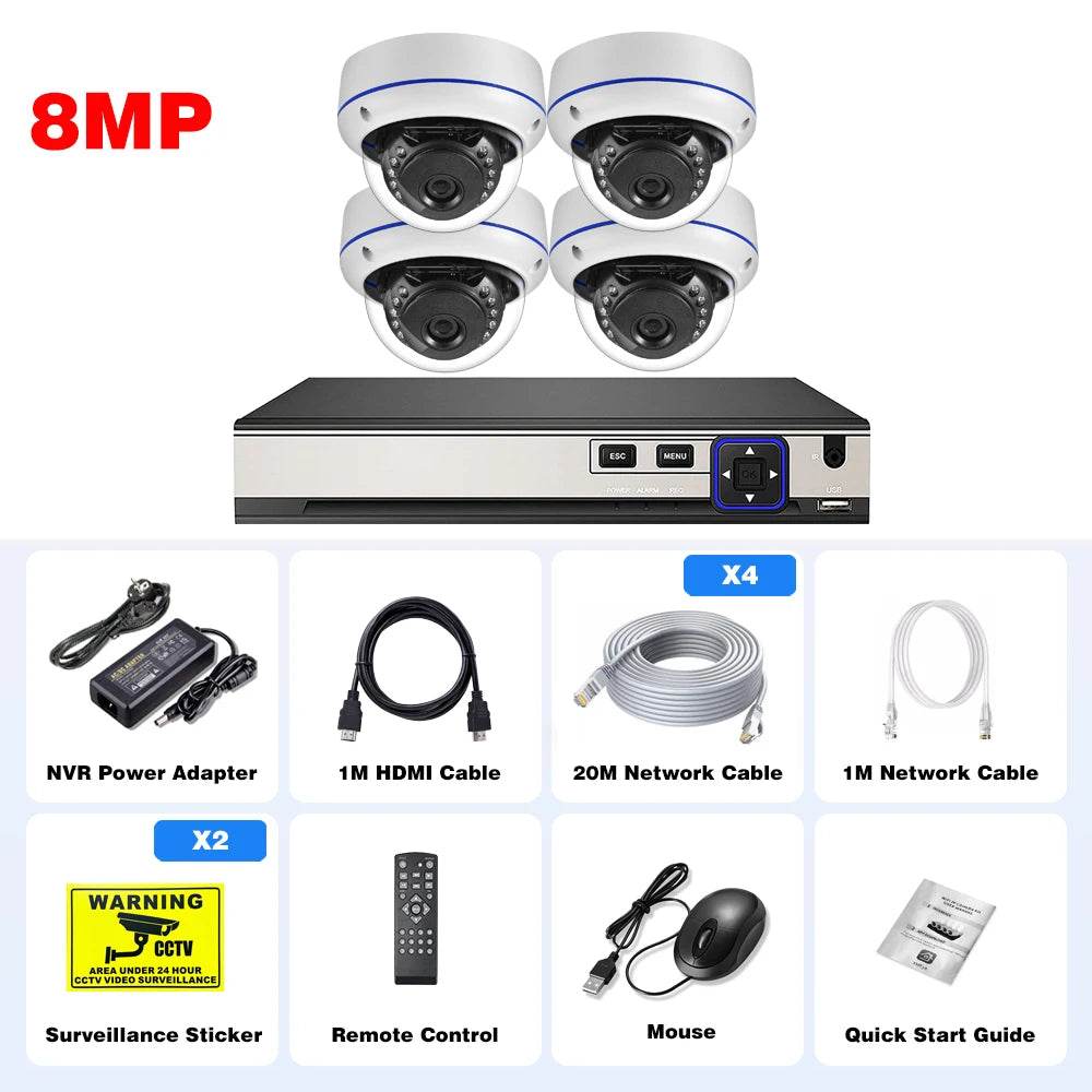 Kit de Supraveghere Gadinan 4K POE cu 10 Canale și Camere Dome Vandalproof - Venduqo