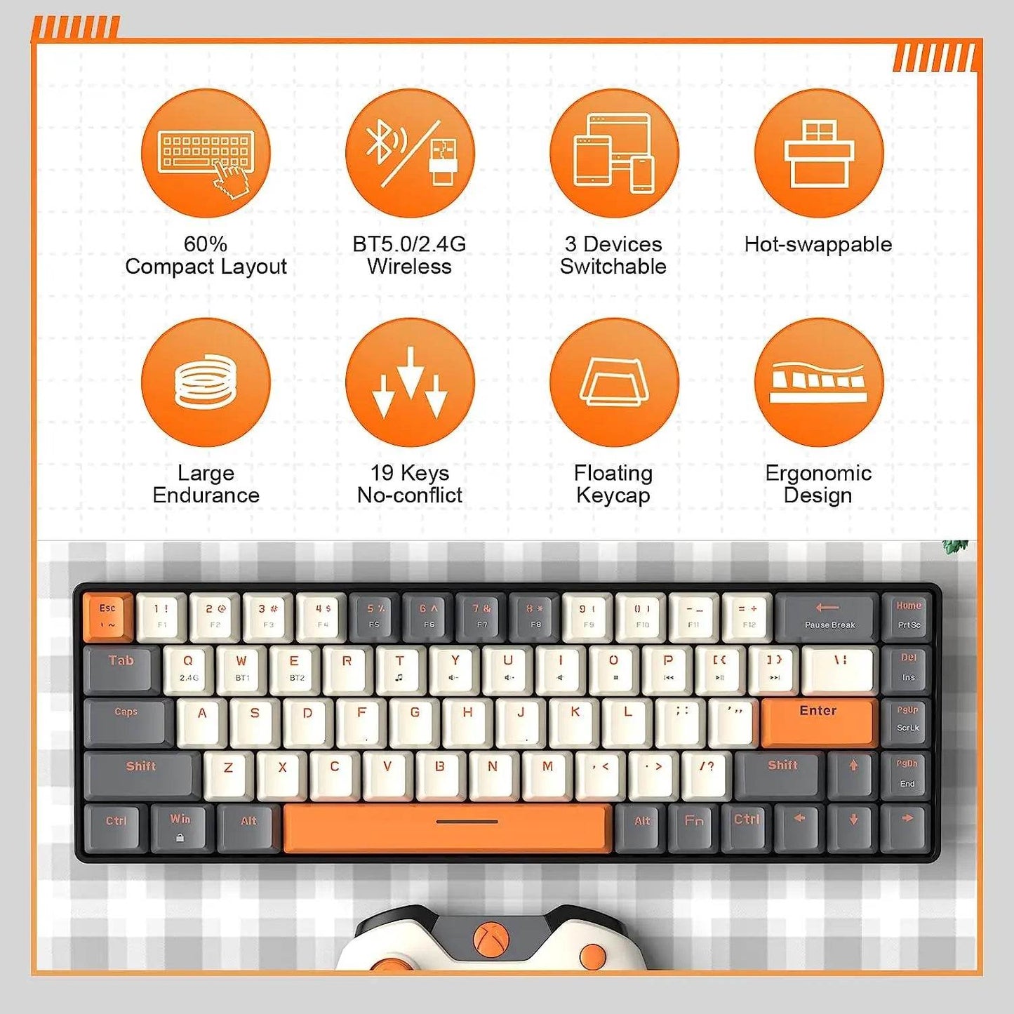Tastatură Mecanică Wireless 60% Bluetooth Dual Mode 68-Cheie - Venduqo