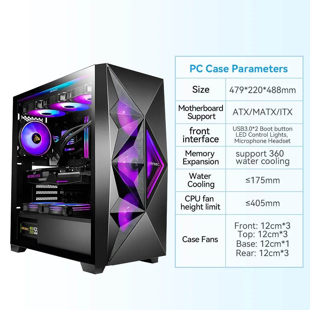 Carcasa PC Antec DF800 FLUX ATX cu Geam Temprat și 5 Ventilatoare - Venduqo