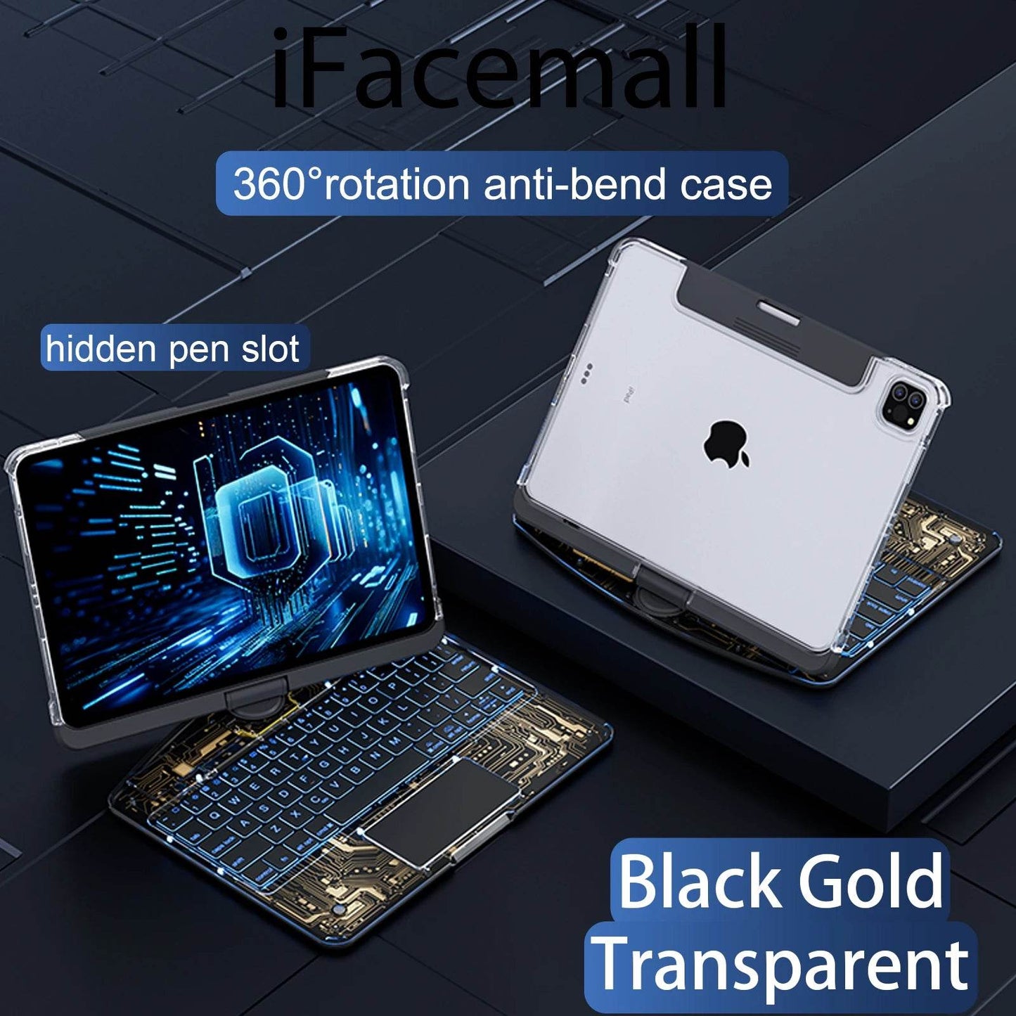 Tastatură Magică Rotativă Transparentă pentru iPad Air 6 și Pro 12.9 - Venduqo
