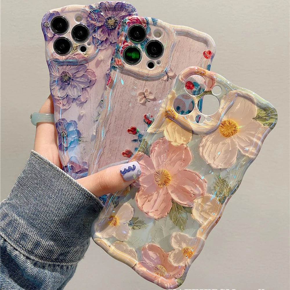 Husa Telefon Retro cu Ulei pentru iPhone 11-16 - Design Floral