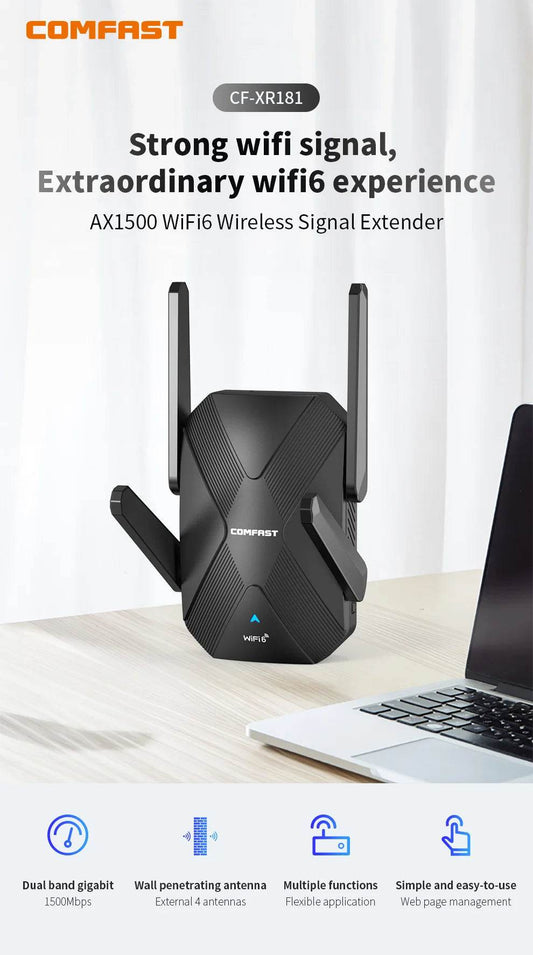 Repetitor Wifi 6 AX1500 cu 4 Antene - Extensor Sinal 5GHz - Venduqo