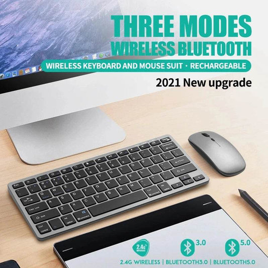 Wireless Bluetooth 2.4G Rechargeable Keyboard and Mouse Set