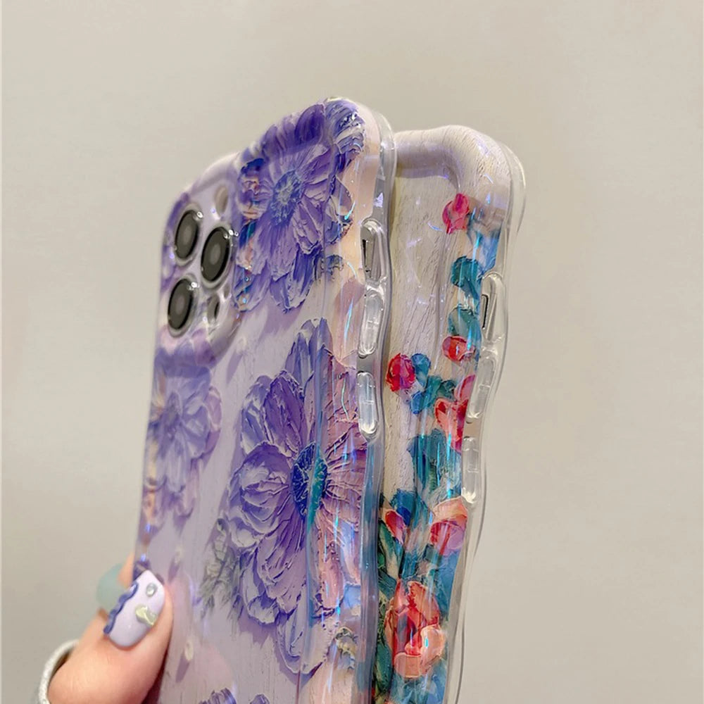 Husa Telefon Retro cu Ulei pentru iPhone 11-16 - Design Floral