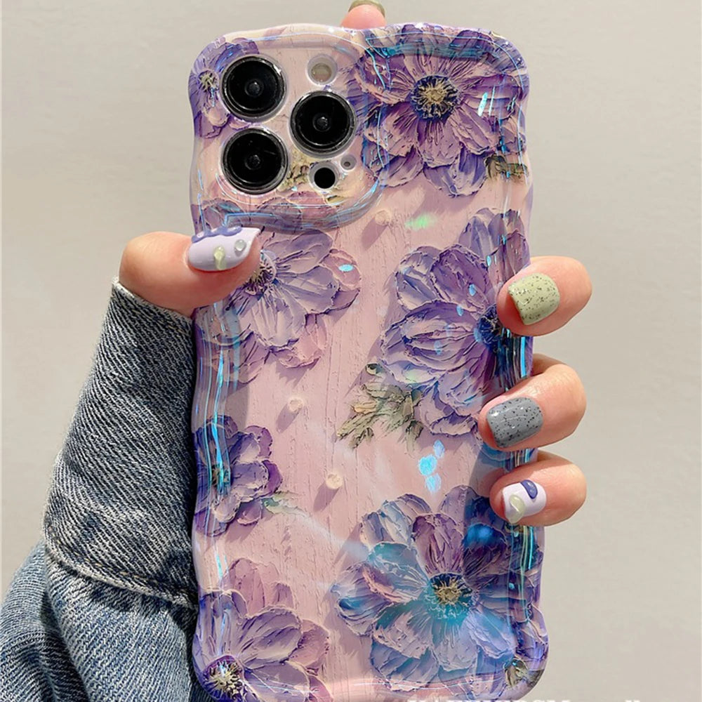 Husa Telefon Retro cu Ulei pentru iPhone 11-16 - Design Floral