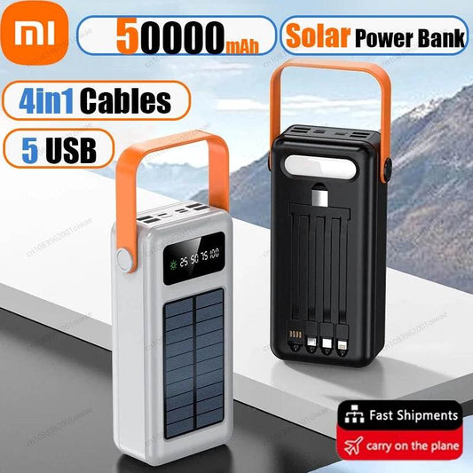 50000mAh Solar Power Bank with Integrated Cables