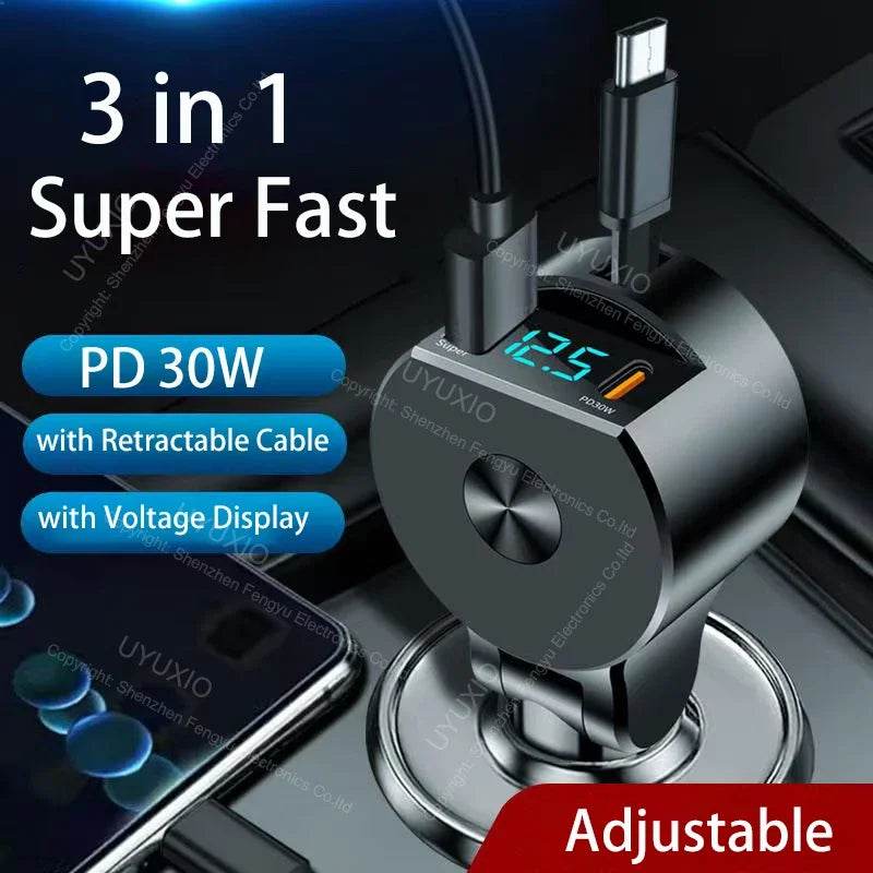 Încărcător Auto Rapid USB C PD 30W cu Display Tensiune - Venduqo