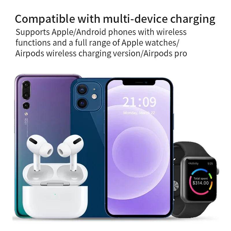 Încărcător Wireless 3 în 1 Pliabil cu LED pentru iPhone și Apple Watch - Venduqo