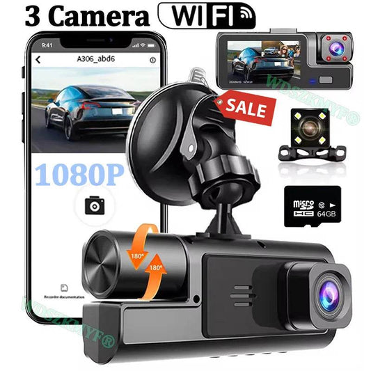 Full HD 1080P 3-Lens Car Camera with WiFi