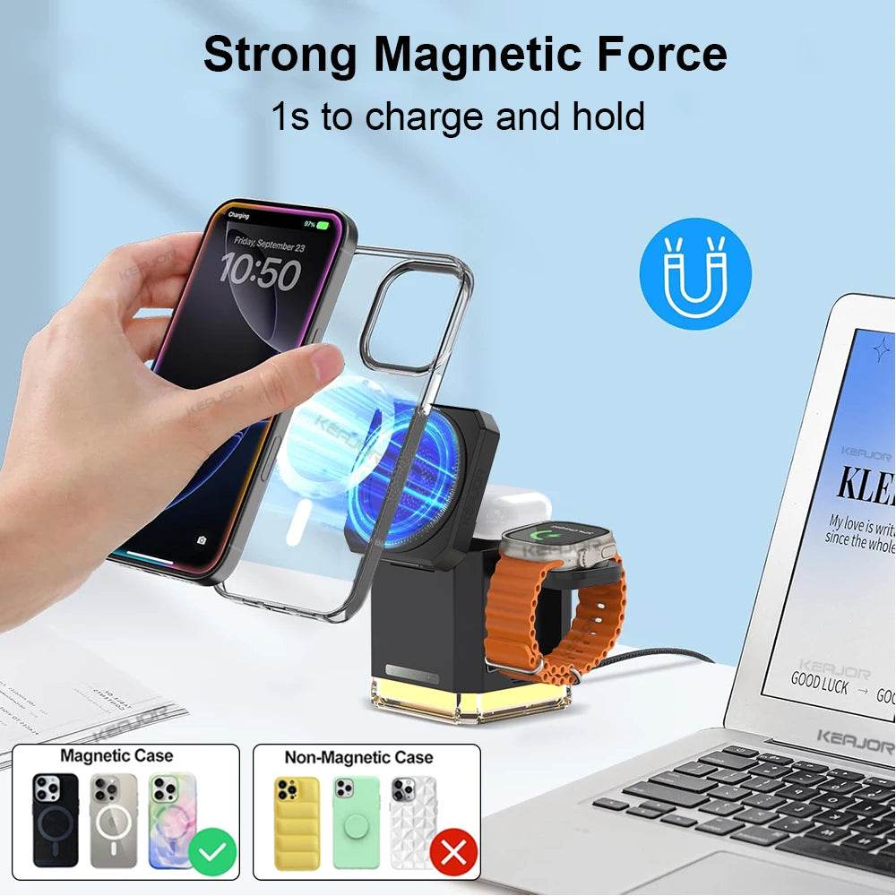 Încărcător Wireless 3 în 1 cu Suport Magnetic pentru iPhone 16-12 - Venduqo