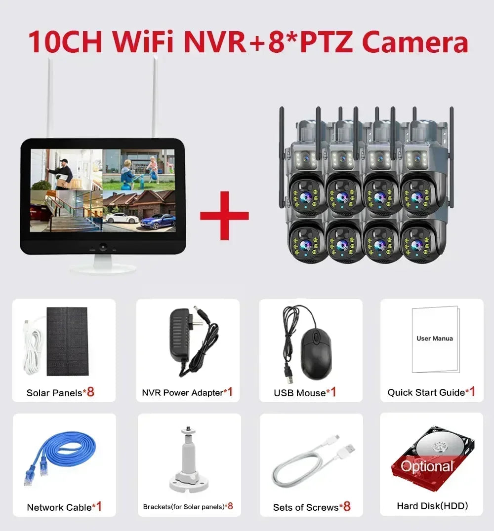 4K Solar PTZ Camera with Dual Lenses & 12.5" LCD Monitor