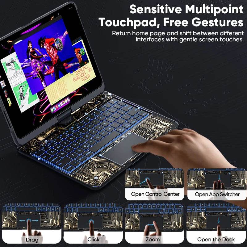 Tastatură Magică Rotativă Transparentă pentru iPad Air 6 și Pro 12.9 - Venduqo