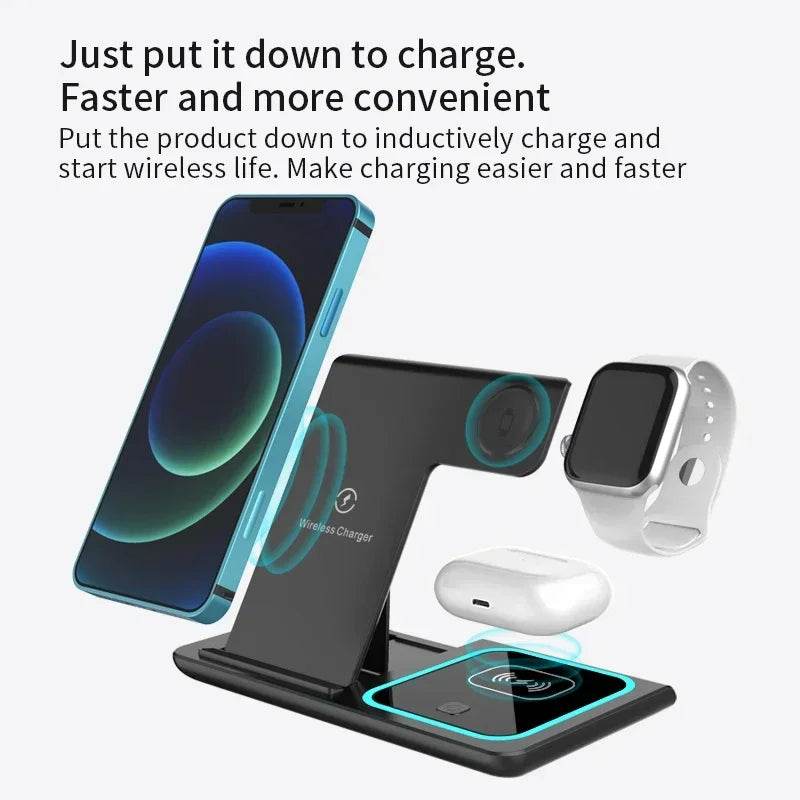 Încărcător Wireless 3 în 1 Pliabil cu LED pentru iPhone și Apple Watch - Venduqo