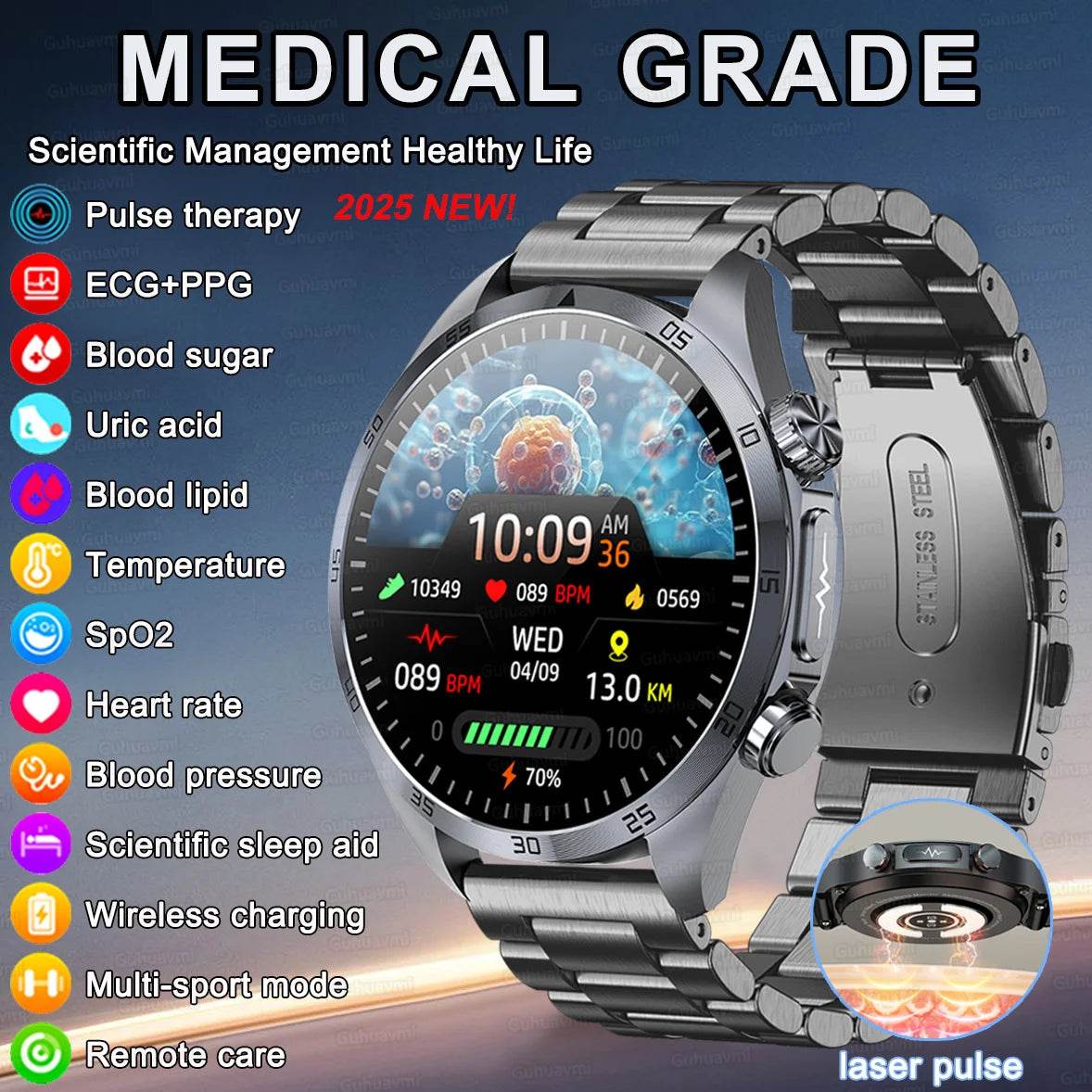 Ceas inteligent medical de grad 2025 pentru bărbați cu tratament laser - Venduqo