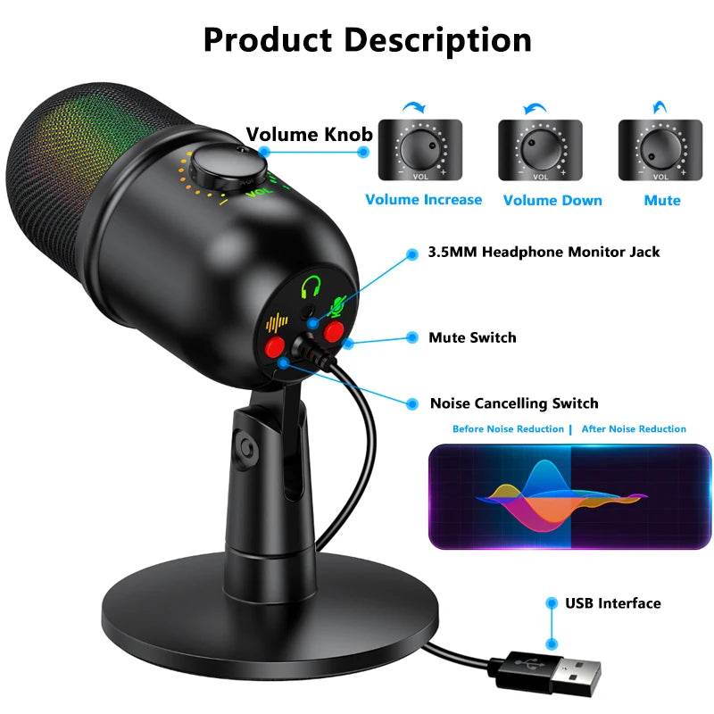 Microfon USB Condensator Profesional pentru PC - Venduqo