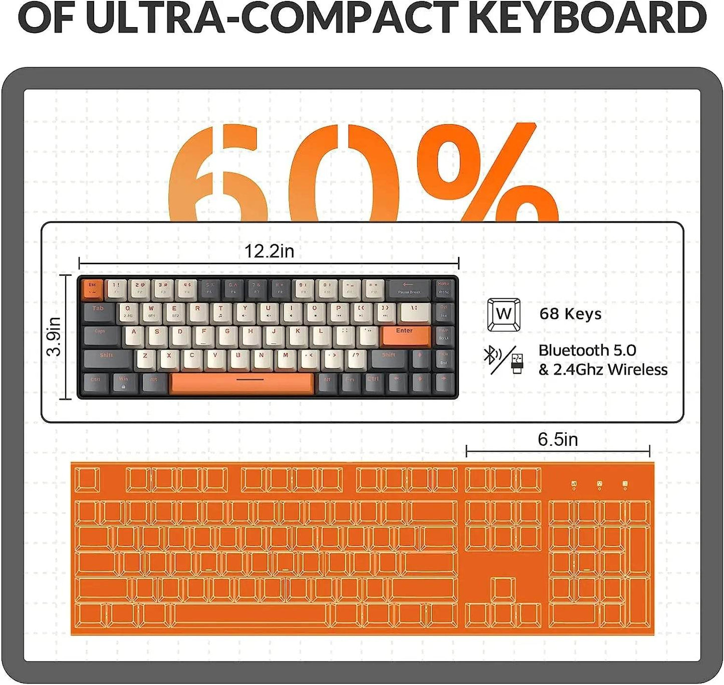 Tastatură Mecanică Wireless 60% Bluetooth Dual Mode 68-Cheie - Venduqo