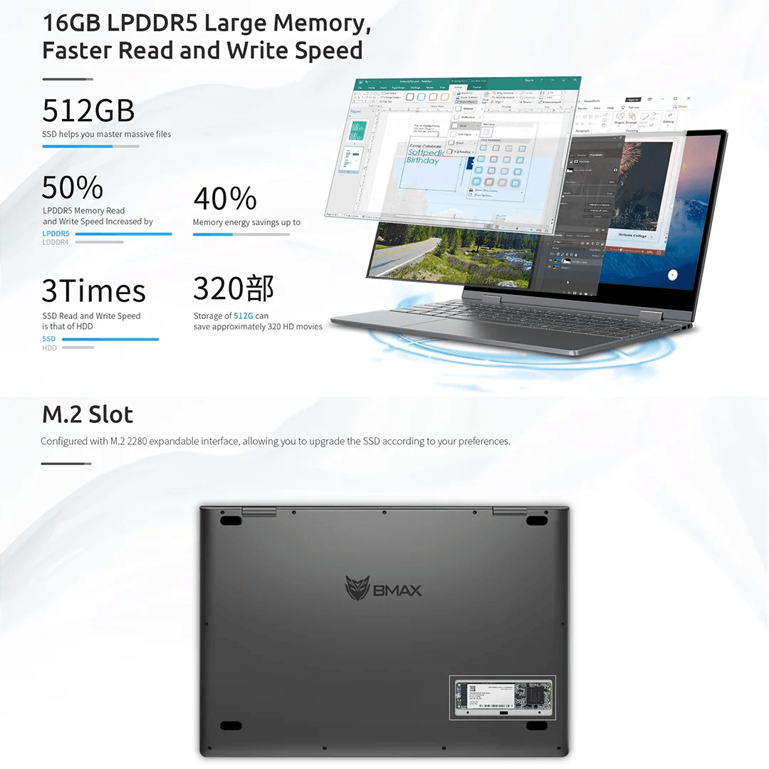 Laptop BMAX Y14 14 Inch Touch 360° 16GB RAM 512GB SSD - Venduqo