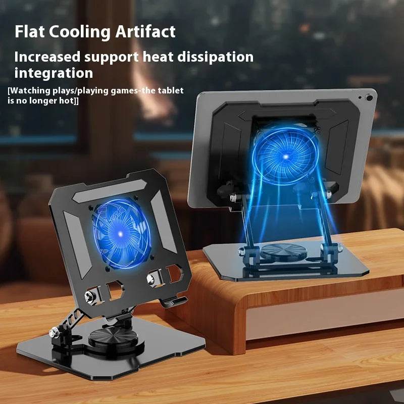 360° Rotating Tablet Stand with Integrated Cooling Fan