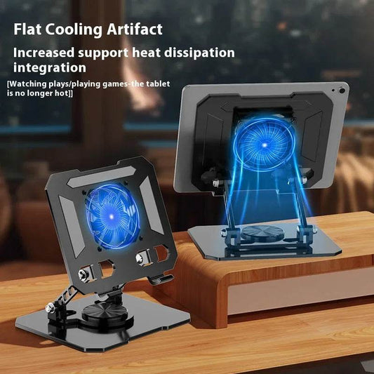 360° Rotating Tablet Stand with Integrated Cooling Fan