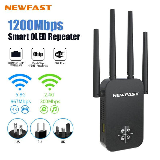 NEWFAST NF-RE523 WiFi Repeater 1200M with OLED Display