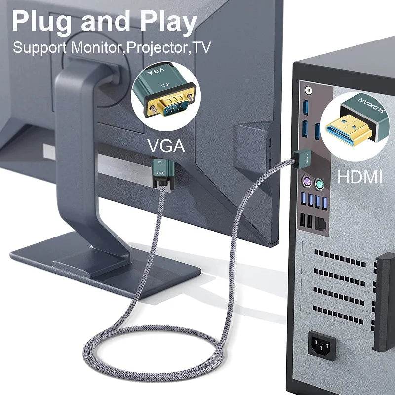Cablul HDMI la VGA Lungfish, placat cu aur, împletit - Venduqo
