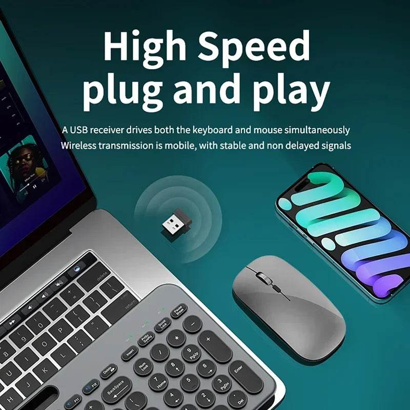 Set Tastatură și Mouse Wireless 2.4G, Bluetooth, Reîncărcabil - Venduqo