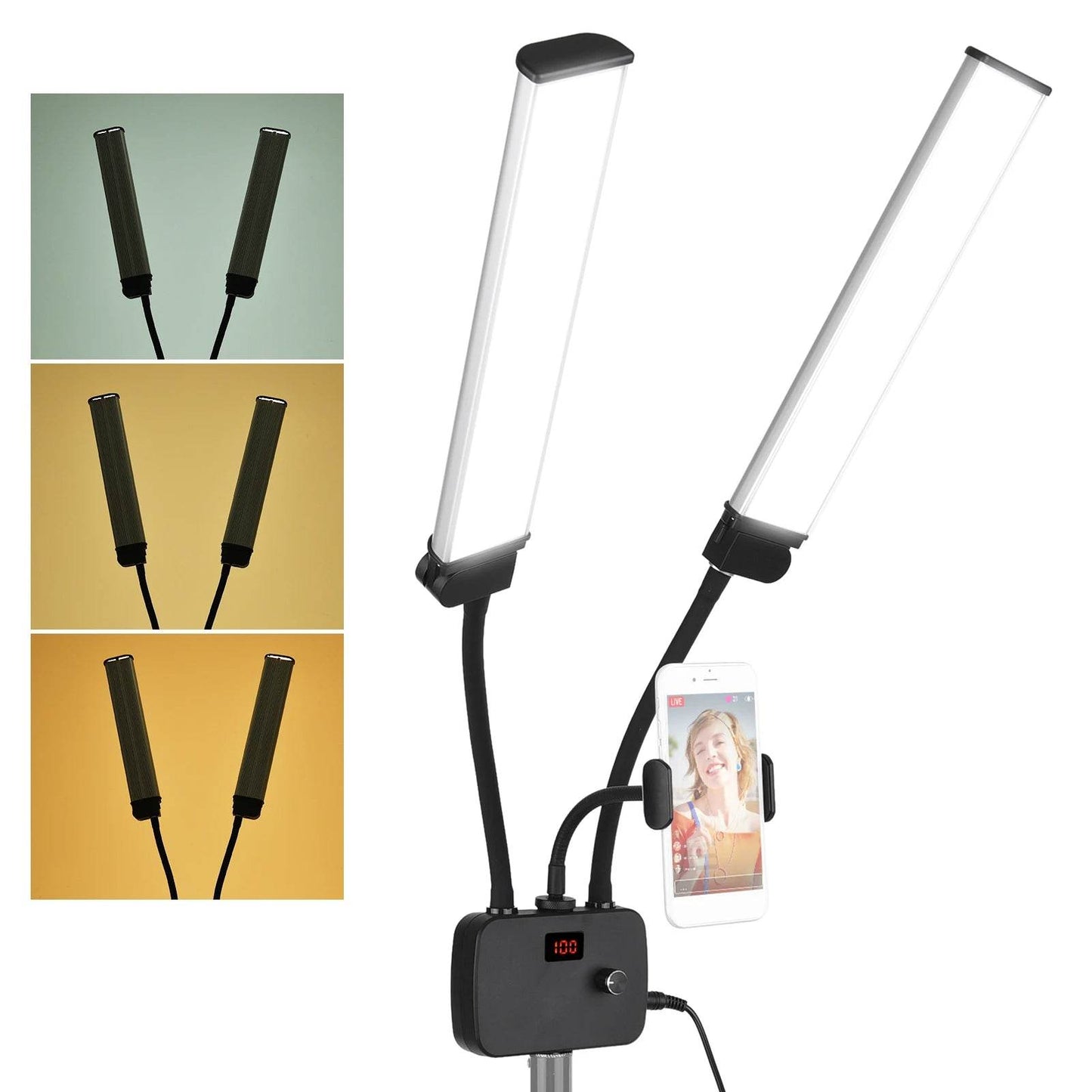 Lampa LED Flexibila cu Doua Brate Bi-color 3200K-4500K-5600K - Venduqo