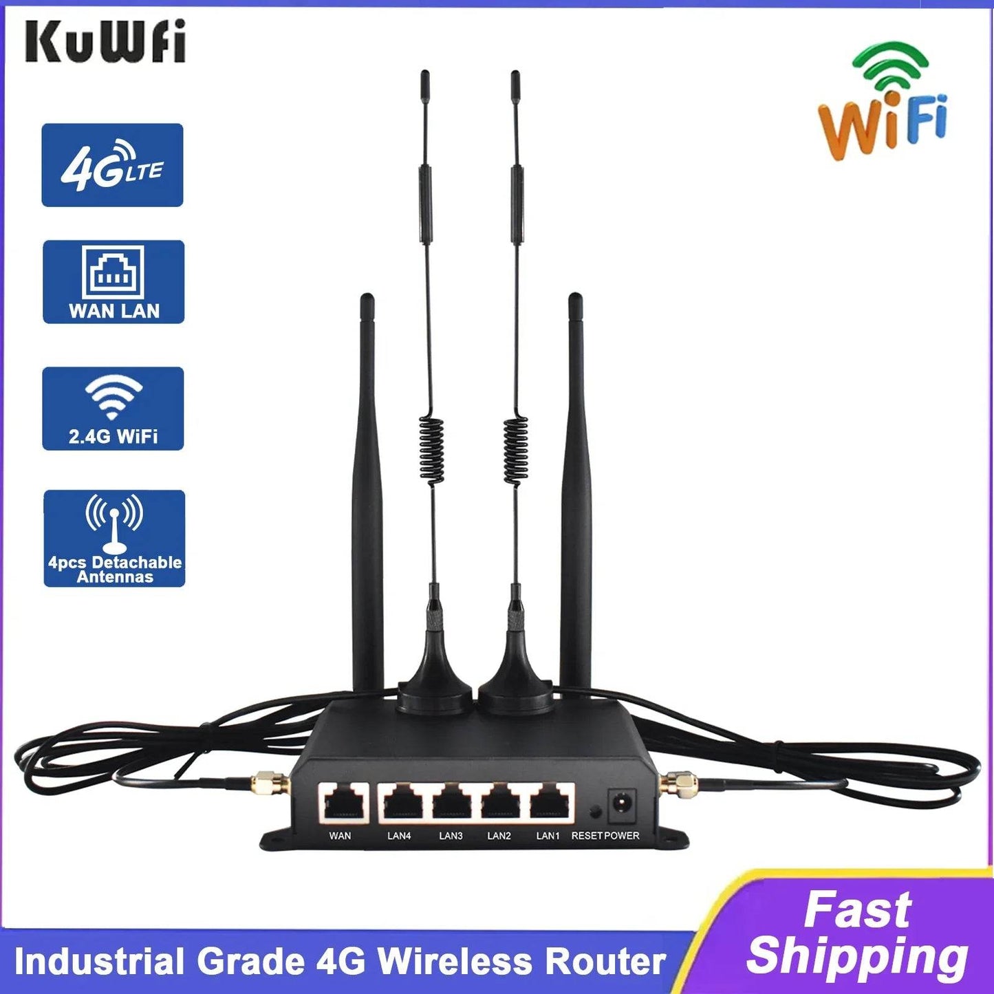 Router 4G LTE KuWFi 300Mbps cu Antene Detasabile - Venduqo